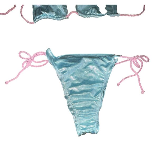 XL‎ Shiny Triangle Bikini Set Blue Purple Mermaid Sexy Y2K Swimwear Ariel Beach - Picture 6 of 7